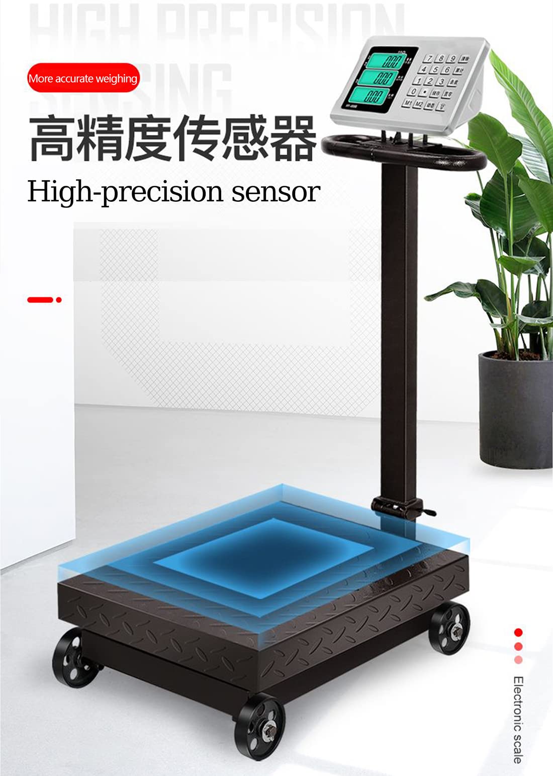 CXWAWSZ Large Platform Scale with Wheel 660 LB Floor Weight Computing Postal Scale Digital Perfect Industrial Platform Scale Foldable for Postal Luggage Shipping Mailing Weighing