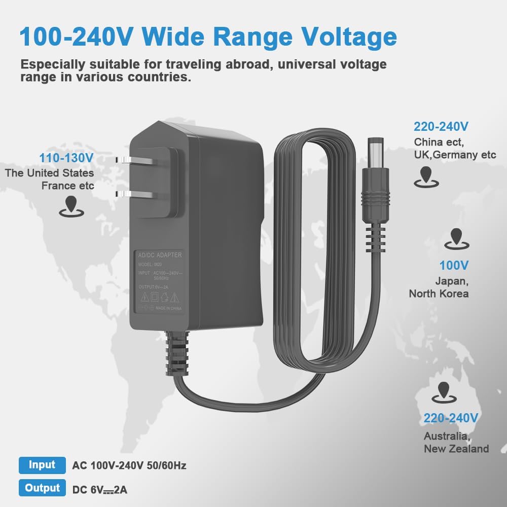 ZYHKJYL 6V 2A 6V 2A 1.8A 1.5A 1A 0.5A 8 3.2ft DC/AC Power Supply Adapter Universal Power Adaptor with DC Tips for Baby