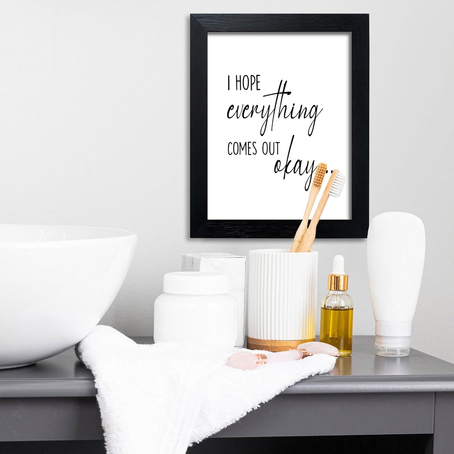 Pigort Funny Bathroom Sign - Black and White Wall Art Decor | 8x10 Inch Toilet Quote for Guest Room