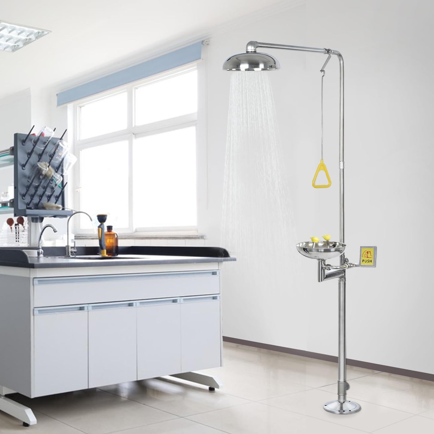 AIWFL 304 Stainless Steel Eye Wash Station, Emergency Shower Eyewash Station, Combination Eye Wash Shower Station for Industrial & Commercial Use, NPT Threads, with Eyewash Sign
