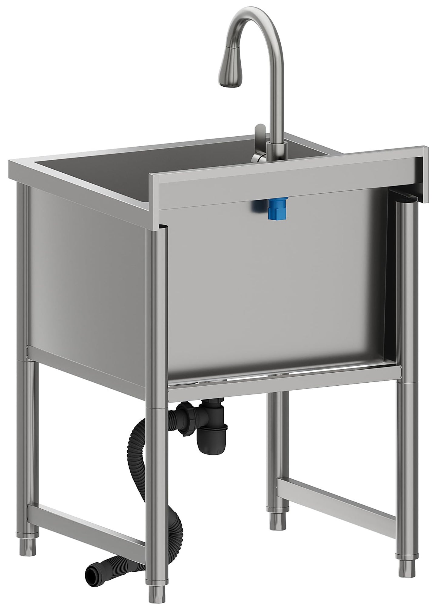 Stainless Steel Commercial Restaurant Sink, Freestanding Large Commercial Sink with Pull-out Faucet for Kitchen Dishwashing, Thawing, Pet Cleaning, Laundry Room, 23.6"D x 21.6"W x 36.8"H