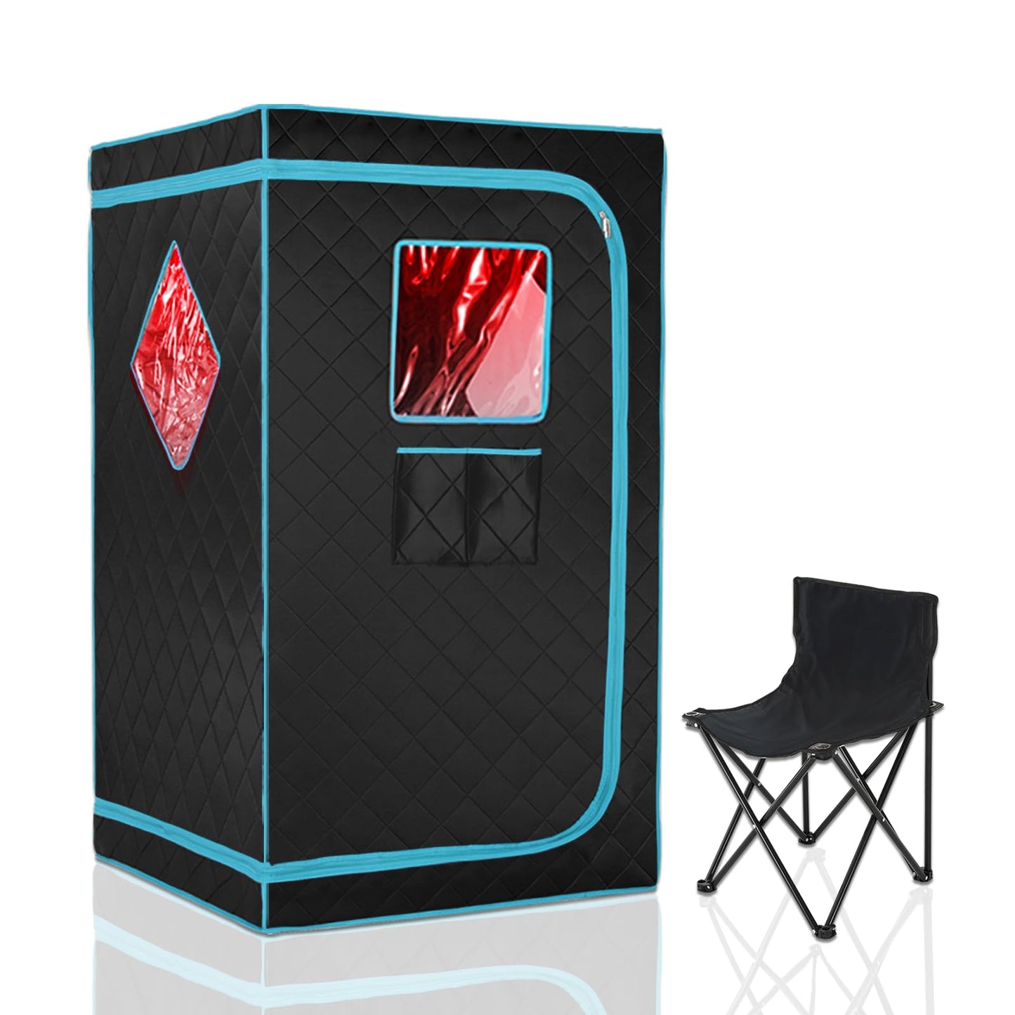 iDOTODO Portable Full Size Infrared Saunas for Home, One Person Full Body Home Spa Tent with Heating Foot Pad, Remote Control, Reinforced Foldable Chair (Black)