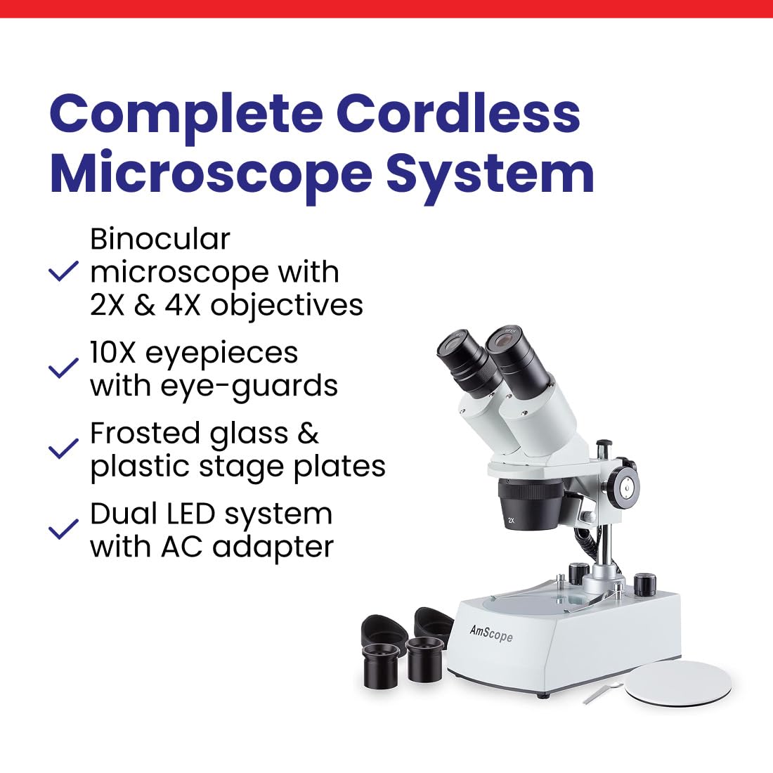 AmScope SE306 Series Compact Multi-Lens Binocular Stereo Microscope - 20X-40X Magnification - Sturdy, Forward-Mounted Microscope with Pillar Stand & Angled Head