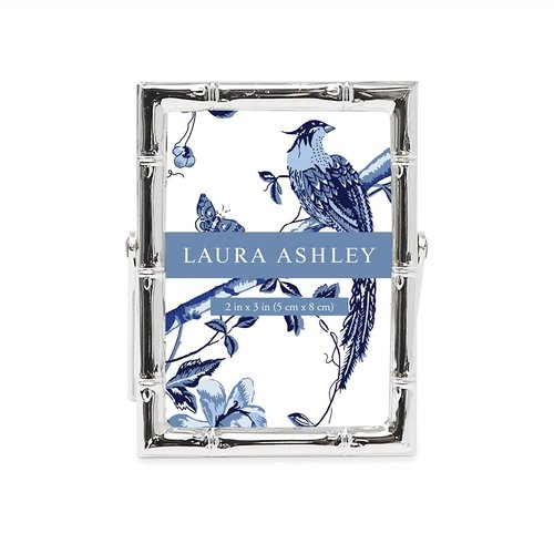 Laura Ashley 2x3 Silver Bamboo Metal Picture Frame (Vertical) with Pull-Out Easel Stand, Made for Tabletop, Counterspace, Shelf and Desk (2x3, Silver)