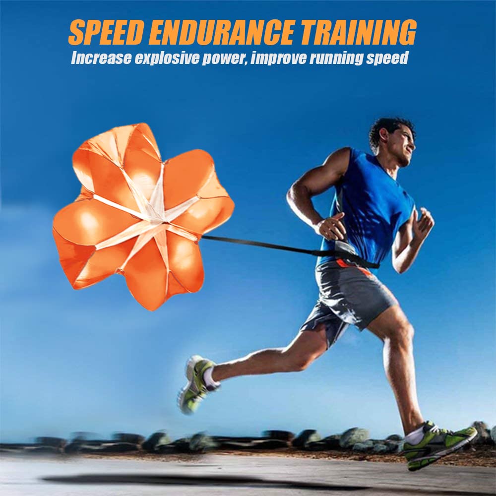 Nusogon Speed Parachute for Running Training - 56" Resistance Parachute for Athletes & Youth - Track and Field Accessories, Football & Soccer Gear with Velcro Belt