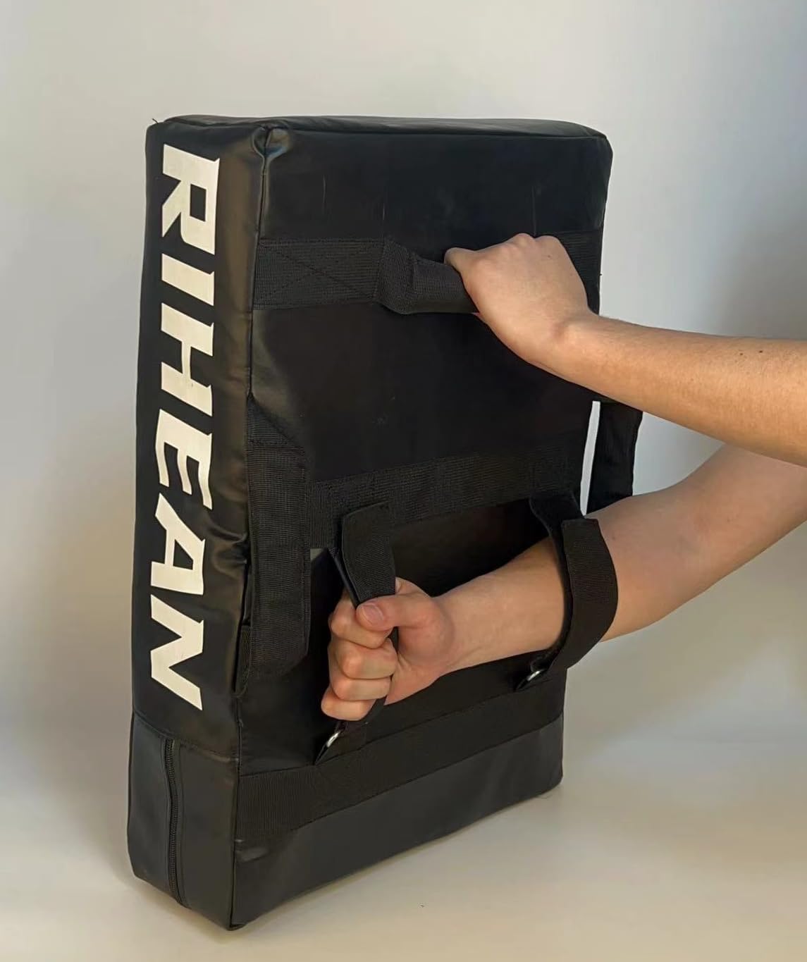 RIHEAN Martial Arts Kicking Shields - Kick Pad for Muay Thai, Taekwondo, Football, Basketball, Hockey Training - Denser Foam, Eco-Friendly PVC Leather Cover - Kick Shield Black