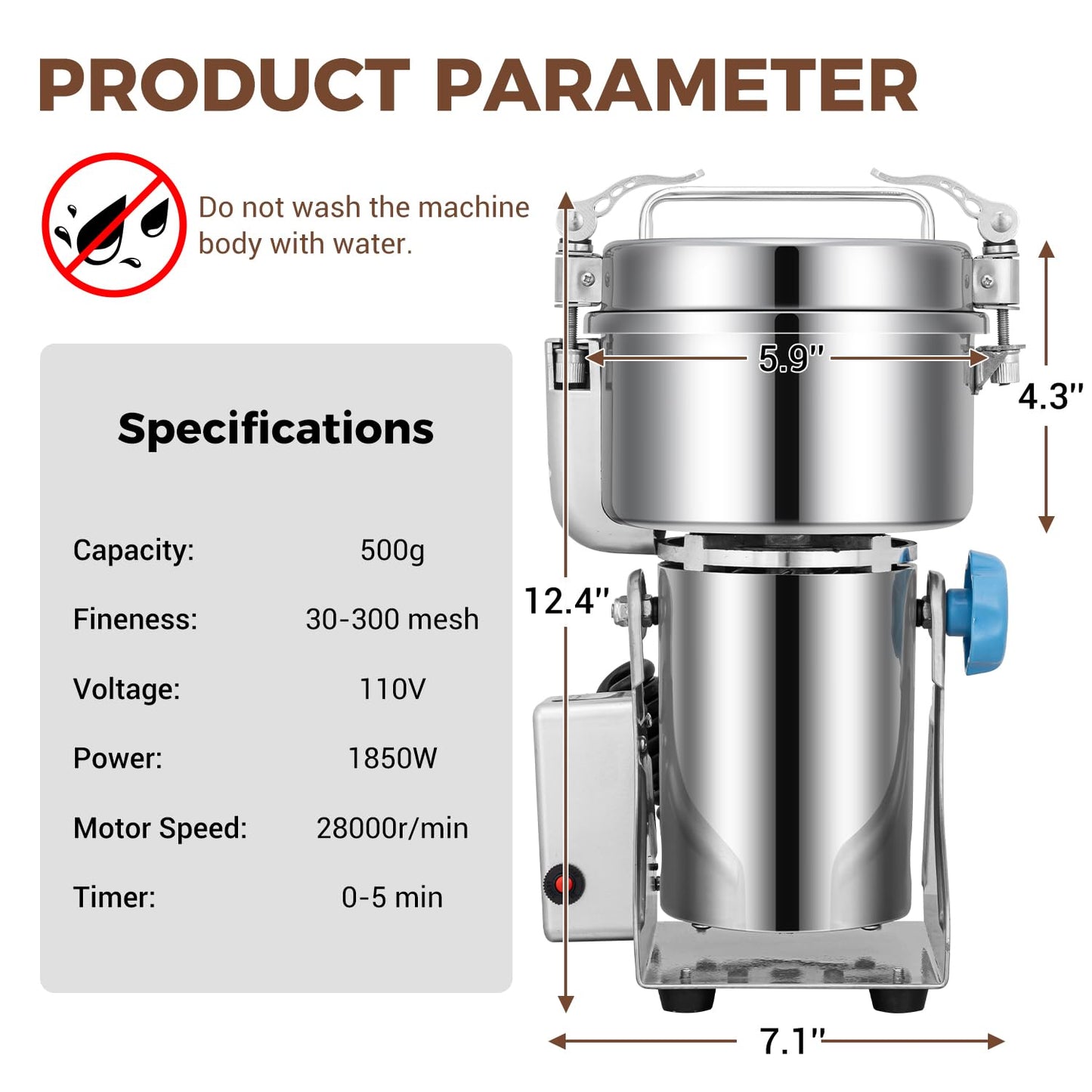LEEVOT Grain Mill Grinder, 750g Commercial Spice Grinder Electric 2000W Stainless Steel Pulverizer Dry Grinder for Grinding Wheat, Oats, Corn, Pepper, and Coffee Beans – Grinder for Kitchen.