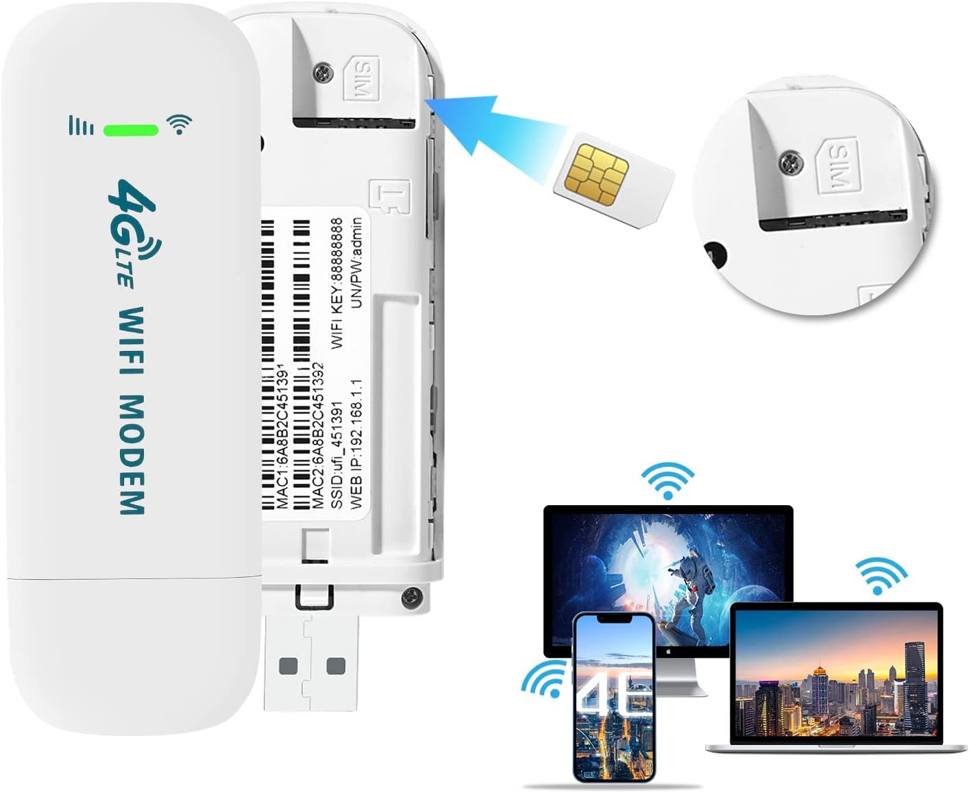 VSVABEFV 150Mbps 4G Portable Sim Hotspot WiFi Dongle Unlocked Mobile Wireless Network Hotspot Device LTE Modem Router