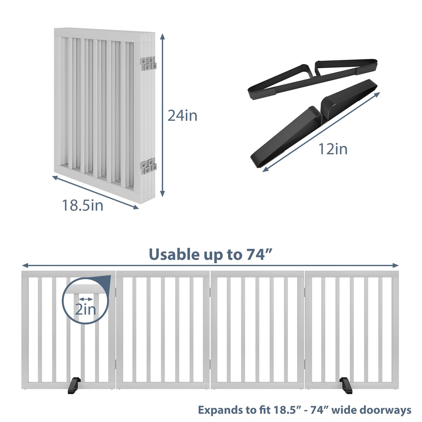Wooden Dog Gate Freestanding Foldable Pet Gate 4 Panel Fully Assembled Dog Gates for Doorways House Stairs