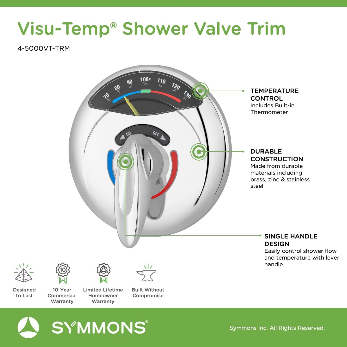 Symmons 4-5000VT-TRM Visu-Temp Shower Valve Trim in Polished Chrome (Valve Not Included)