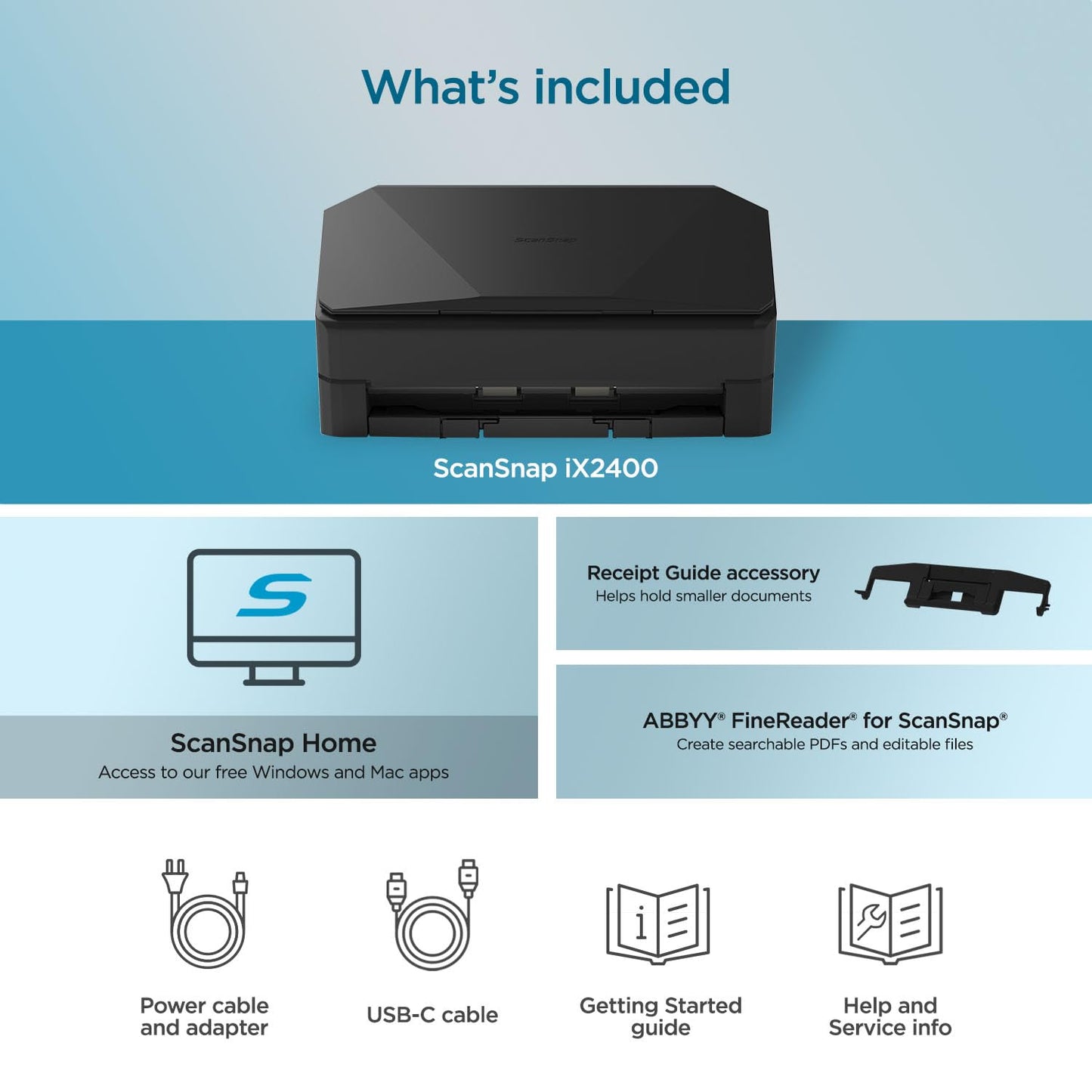 ScanSnap iX2400 High-Speed Simple One-Touch Button Color Document, Photo & Receipt Scanner with 100 Page Auto Document Feeder for Mac or PC, Black