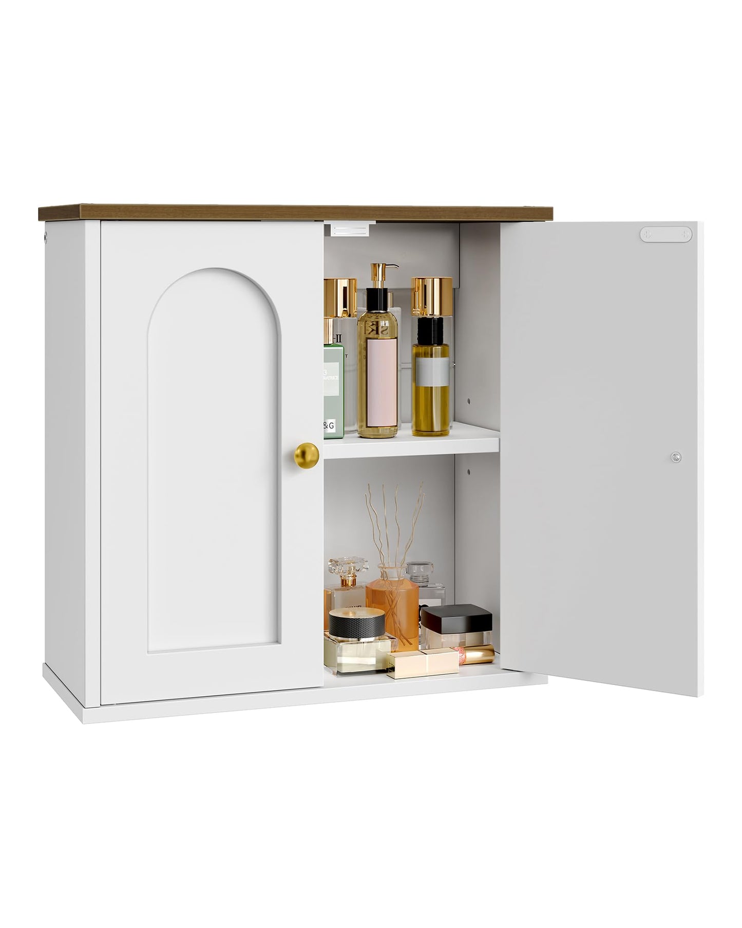 CHOEZON Bathroom Wall Cabinet, Medicine Cabinet with Adjustable Shelf, Modern Wall Cabinet with 2 Doors, Farmhouse Wall Mounted Storage Cabinet, for Bathroom, Living Room, Kitchen, White and Walnut