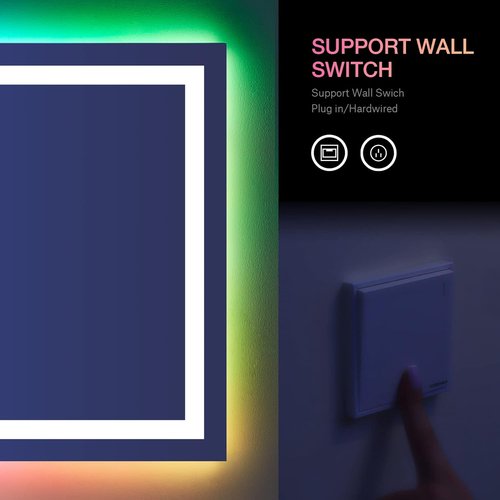 LOAAO RGB LED Bathroom Mirror - 55” x 36” Large Anti-Fog Dimmable Vanity Mirror with Smart Lighting & Memory Function