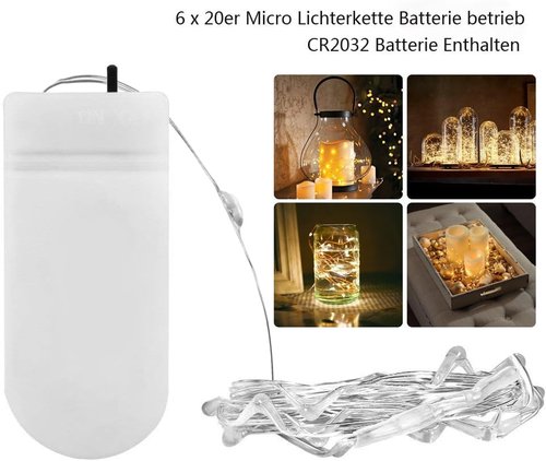 BXROIU Fairy Lights CR2032 Battery Operated,6.6Ft/2Meter 20 LEDs Micro Silver Wire String Lights for Bedroom Christmas Party Wedding Decoration(Warm White, 12 Pack)