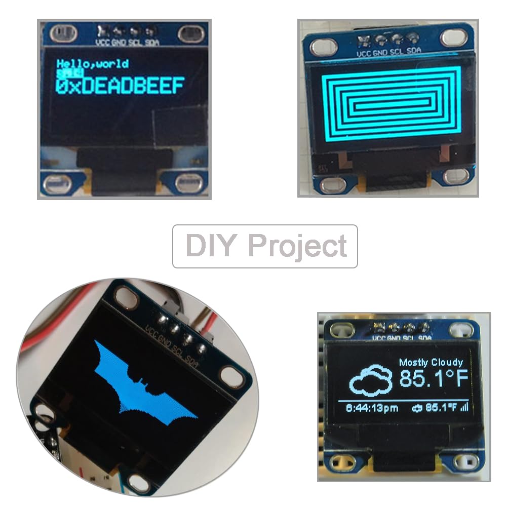0.96" inch 0x3C 4pin 128x64-1306 3.3V-5V ESP8266 ESP32 (Pack 3) OLED Display Screen Module Address of S S - D Blue