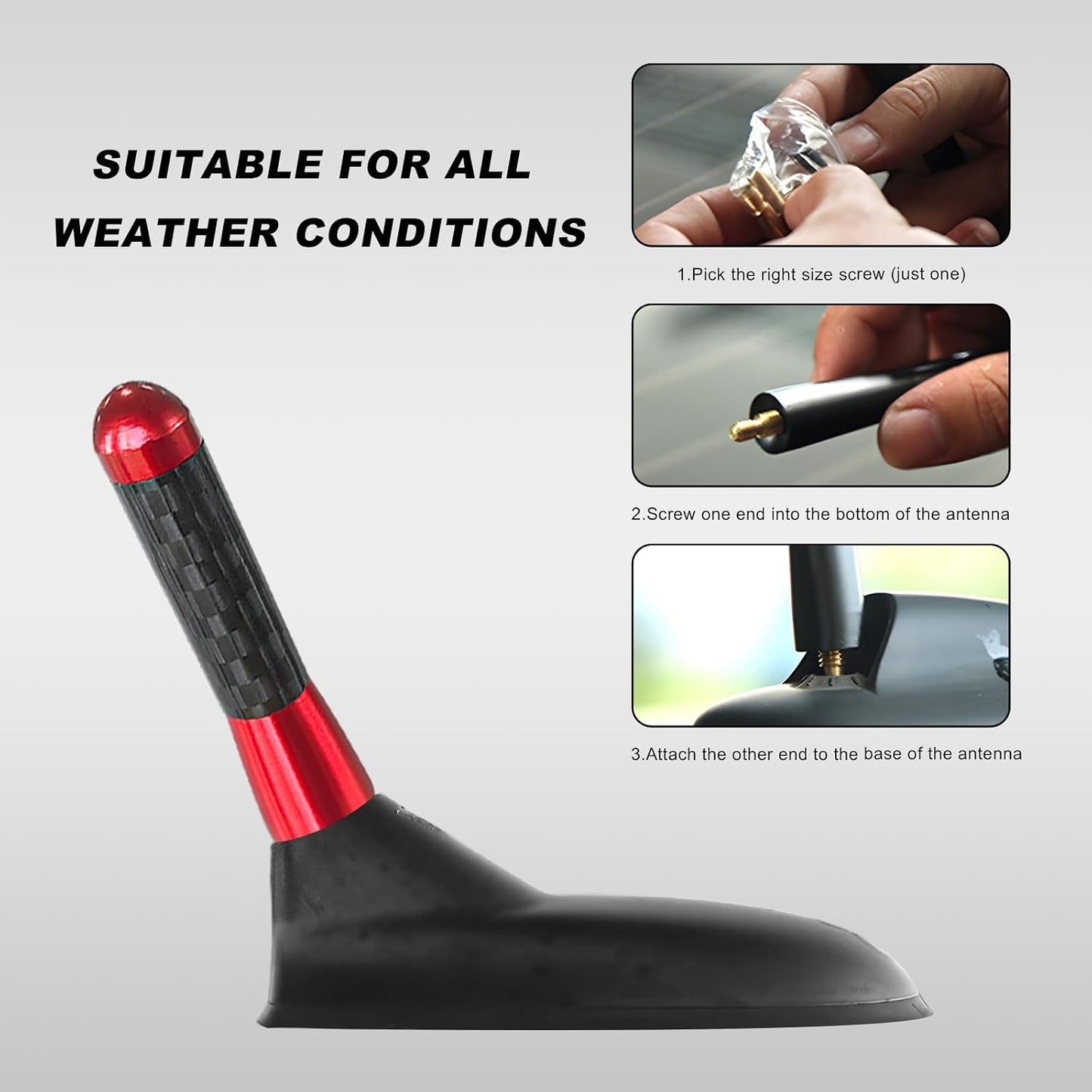 VCYOPN 1.43 Inch Car Short Antenna, Waterproof Carbon Fiber Auto Antenna Replacement Mast with Screws, Aluminum AM/FM
