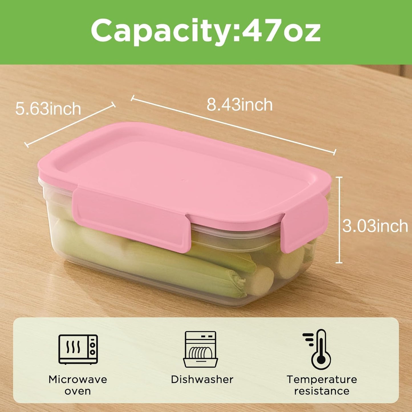 Regine Switzerland 10-Pack Food Storage Containers - Airtight, BPA-Free, 47.3oz Each, Pink | Ideal for Meal Prep