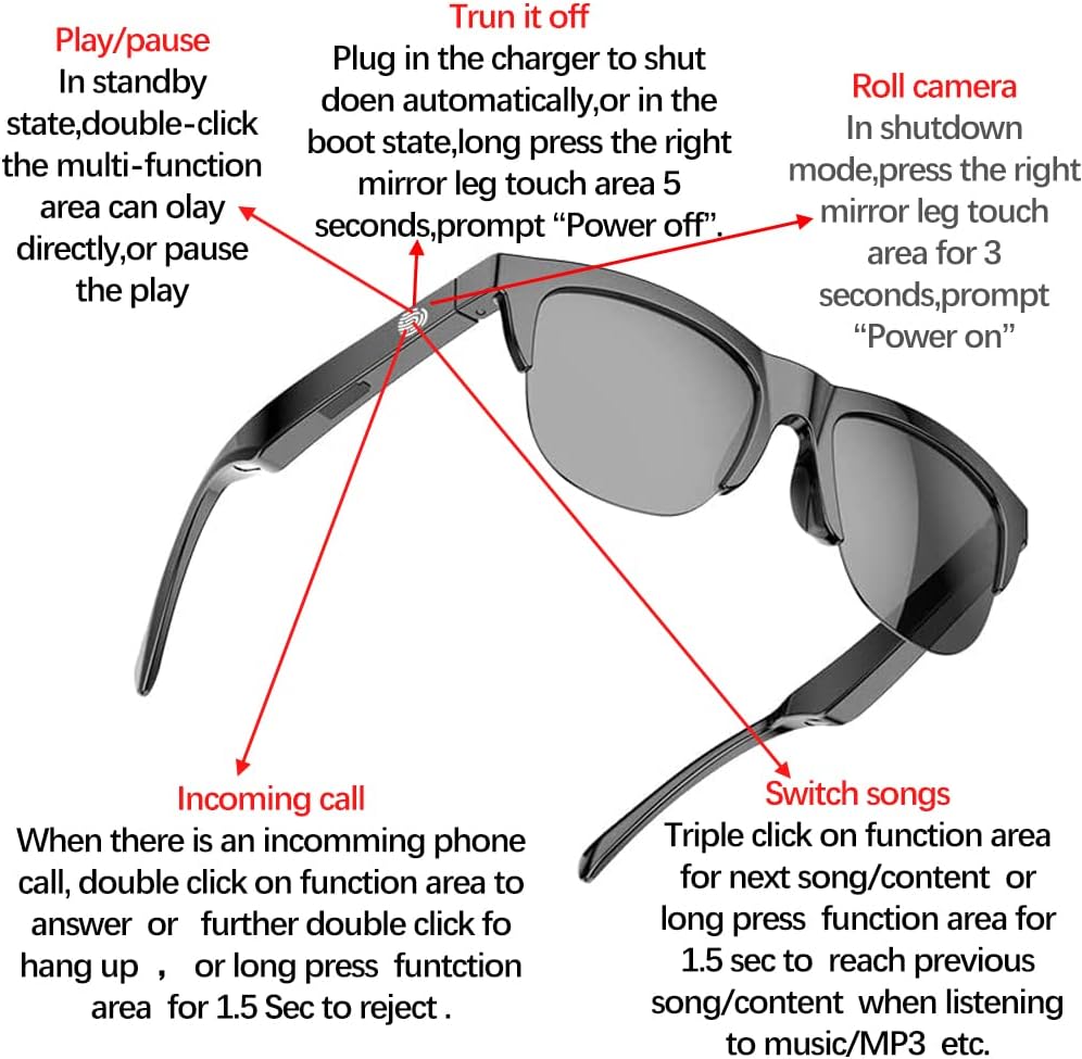 Generic 5.3 Smart Glasses Open Ear Bluetooth Sunglasses for Men Women Bluetooth Smart Sunslasses Touch Control Music