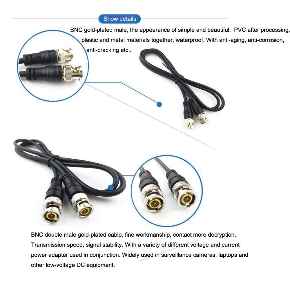 traderplus 5-Pack 5ft 75-Ohm (5 BNC Male to BNC Male Jumper Cable Extension Connector for CCTV DVR to TV System FT)
