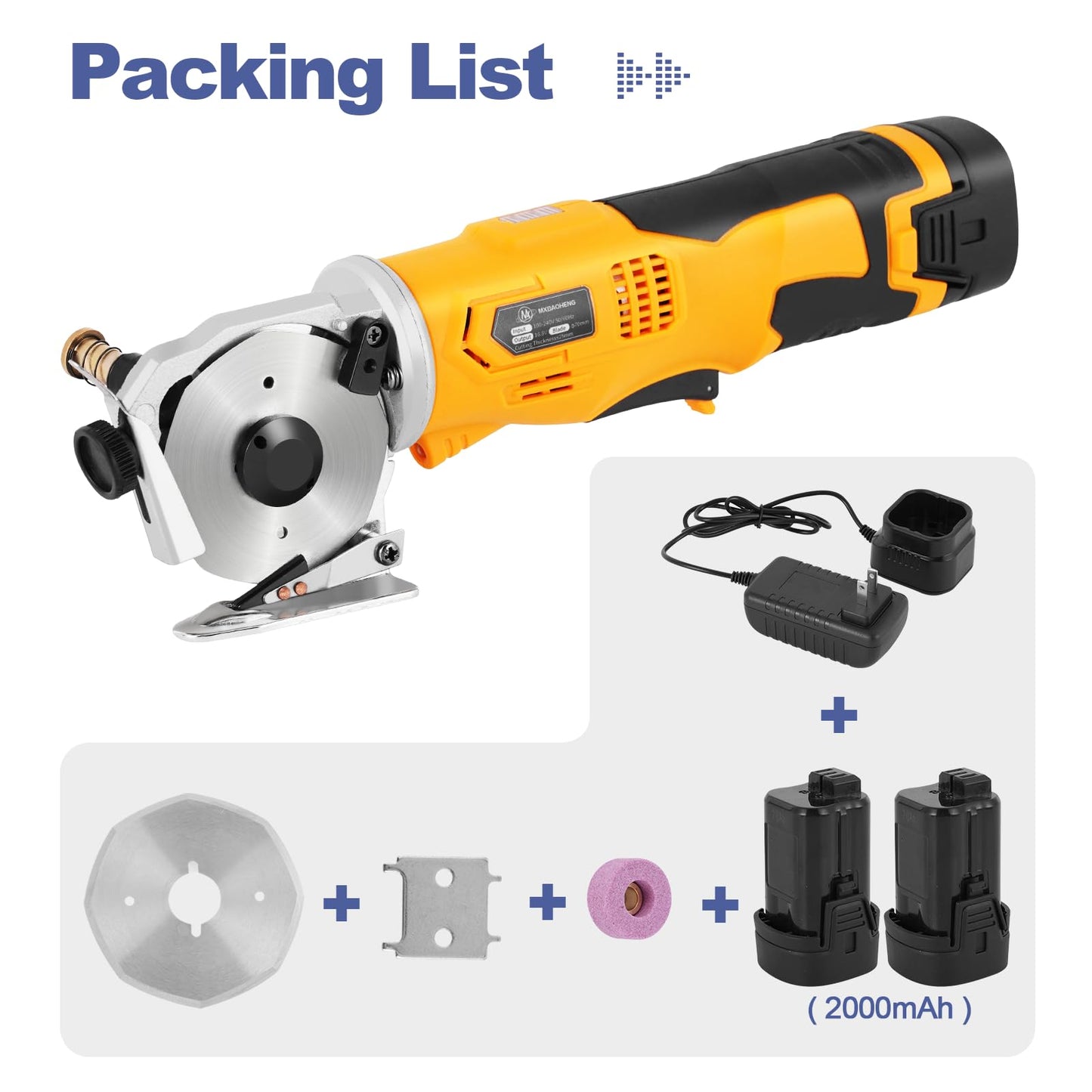 MXBAOHENG Electric Scissors Cordless Cardboard Cutter Rotary Cutter with Safety Switch, Power Box Cutter Fabric Cutting Machine (2 Batteries)