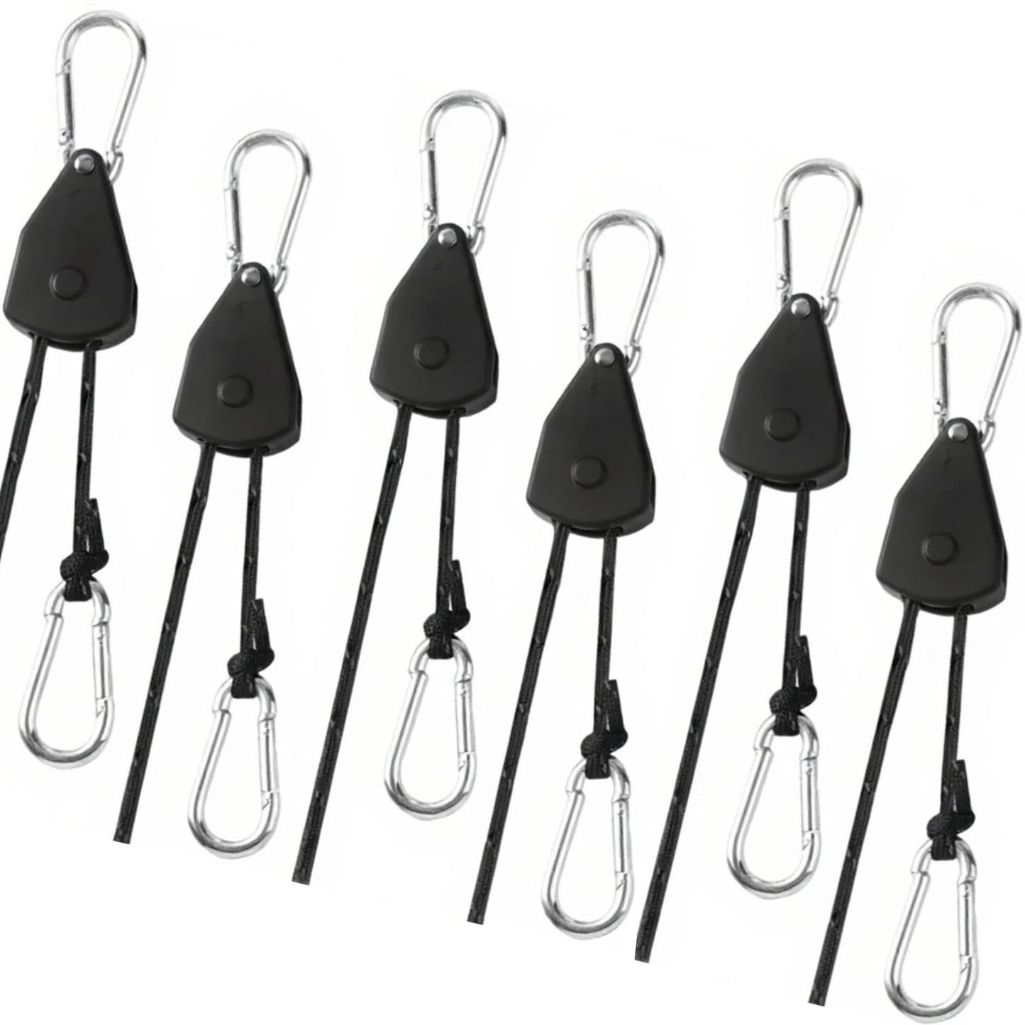 Longer 15ft Ratchet Strap Rope Tie Down Rope Rollers 6 Pack Paracord Tarps Tie Downs Small Cam Jam Retractable Paracord Ropes Tightener for Tent Canopy Use 1/8 inch
