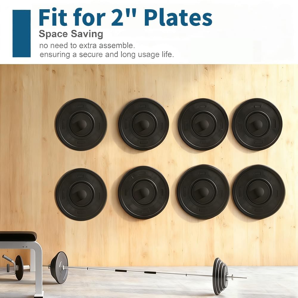 GarveeLife 6 Pack Wall Mounted Weight Plate Holder,Weight Plate Rack for for 2" Bumper Plates, Max Weight Capacity 300 Lb, Home Gym Organizer