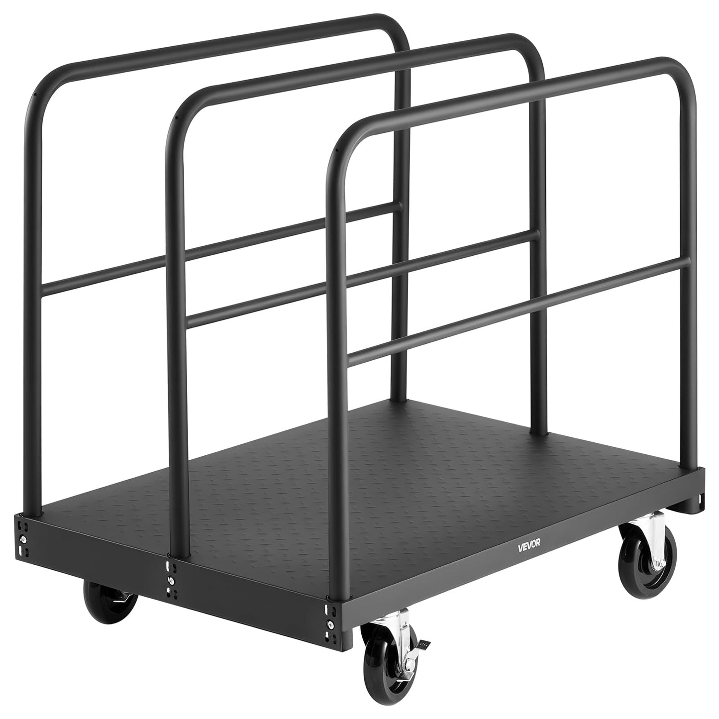 VEVOR Drywall Cart Dolly, 1800 lbs Load Capacity, 2-in-1 Steel Panel Truck Cart with 5 inch Swivel Casters, 36 x 24 inch Platform Truck with 4 Side Handrails for Factory, Warehouse, Garage, Black