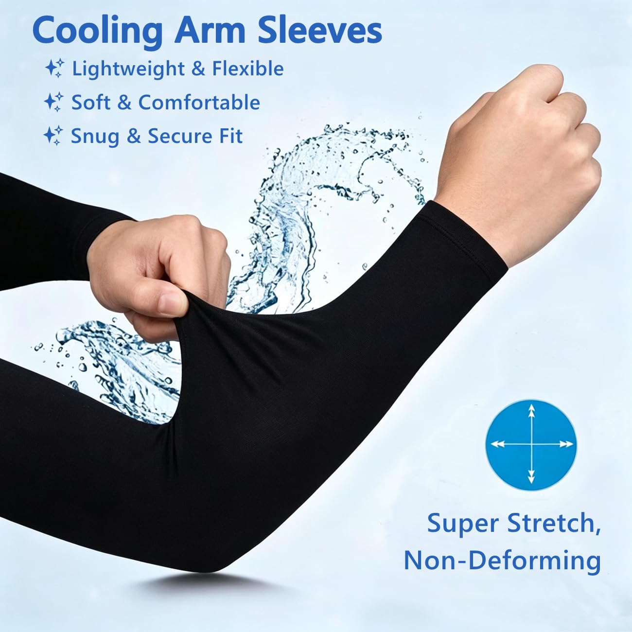 JUSDIQIR UV Sun Protection Cooling Arm Sleeves Compression,Outdoor Sports Compression Arm Sleeve for Men Women Teenager (Black 1 Pair)