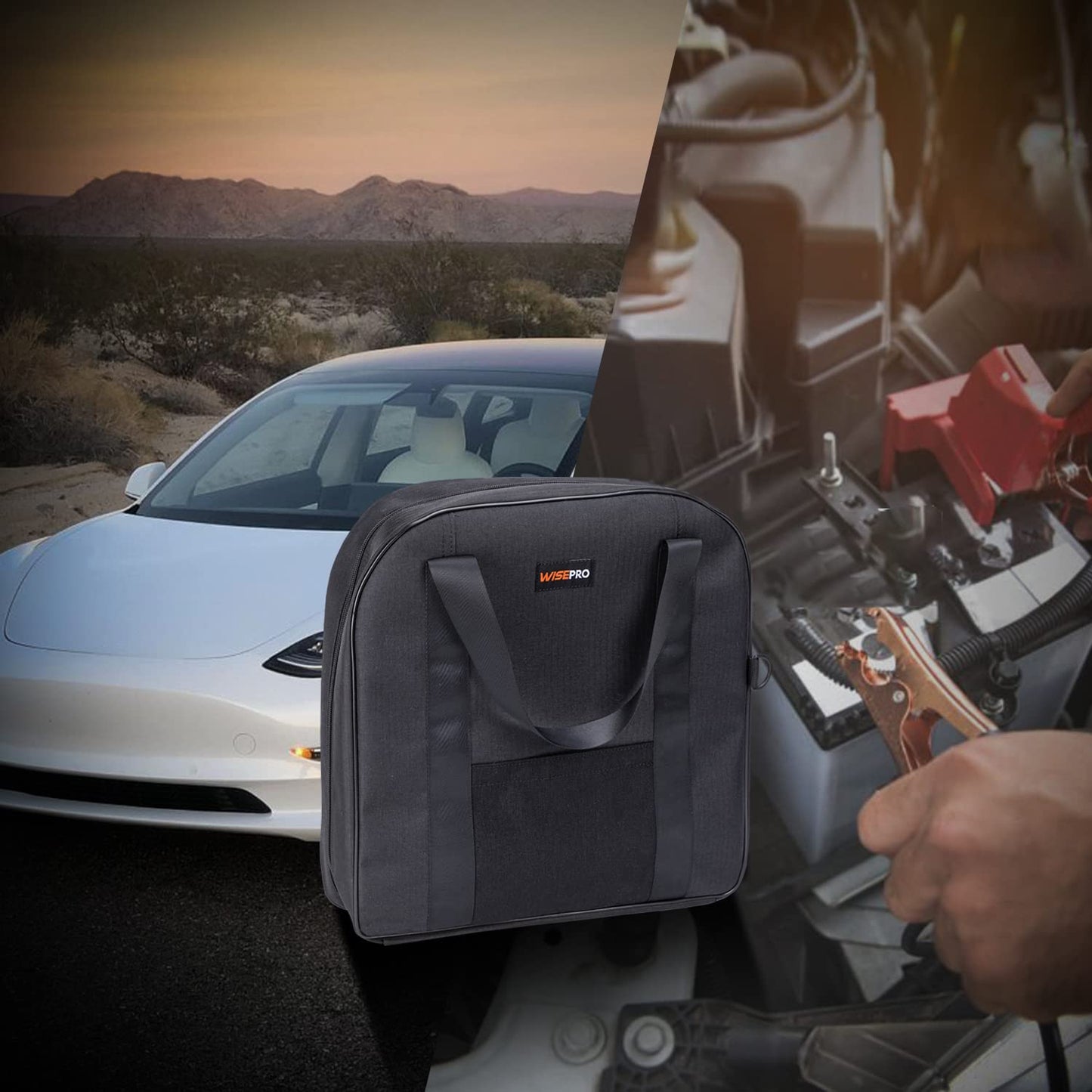 WISEPRO 15 Inch Jumper Cable Bag, Heavy Duty Cable Storage Bag, Water Resistant Cable Organizer Bag for Jumper Cable, EV Charging Cables, Cords and Hoses (15 Inch Black)