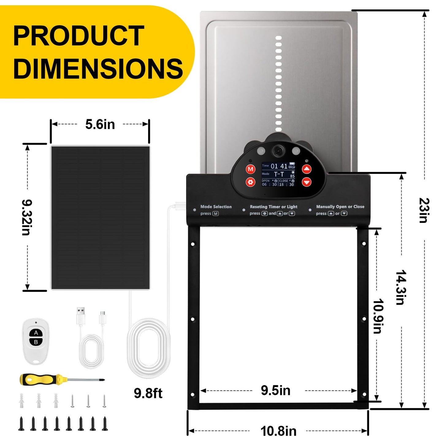 Solar Powered Automatic Chicken Coop Door with 2K Camera, 10m Night Vision Alarm, IP65 Wireless Auto Opener, 6-Month Battery Life, APP Control & 2-Way Audio, Anti-Pinch Safety Design