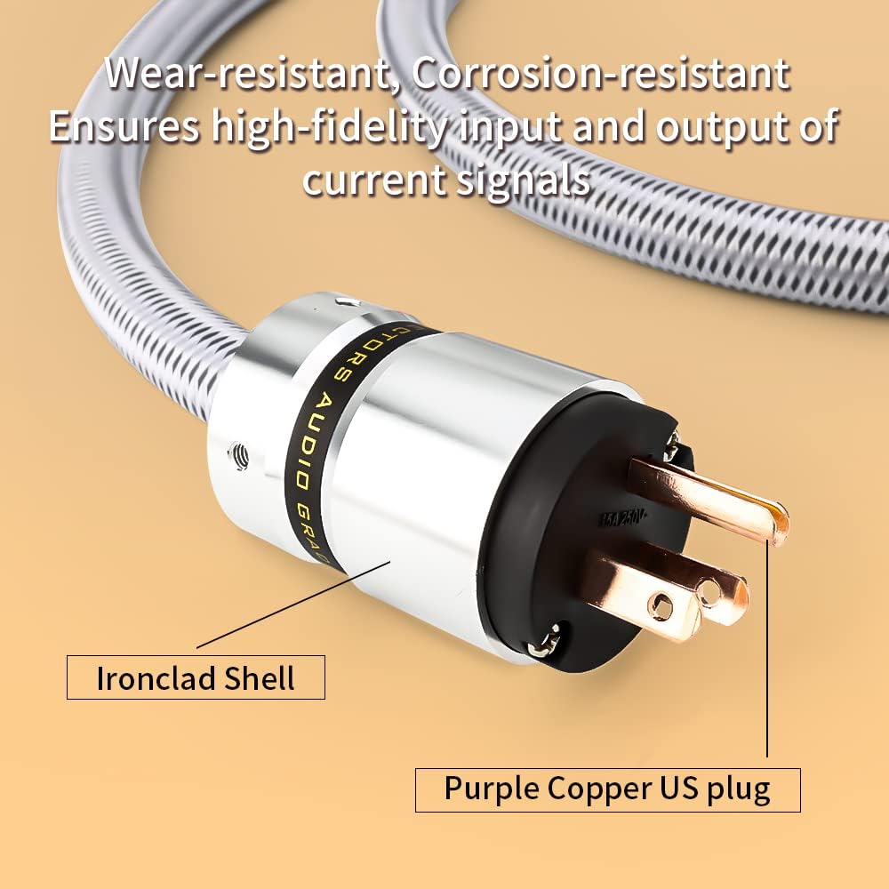 Tertullus 3-Prong 14AWG 125V 15A (1M 3.28FT) HiFi Audiophile AC Highend Audio Power Cable Audiophile Power Cord Silver