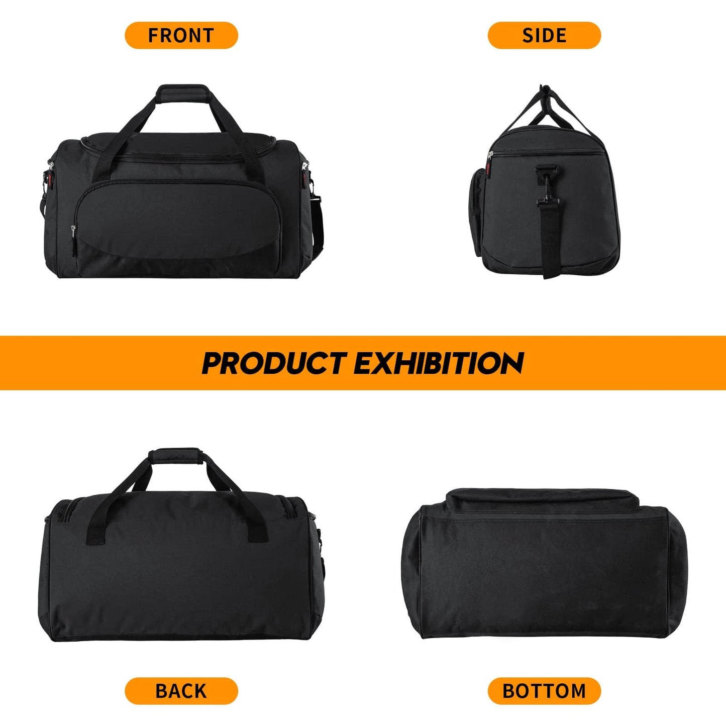Uarition Gym Bag for Men - 50L Black Durable Large Duffle Bag for Travel, Workout, Fitness & Sport