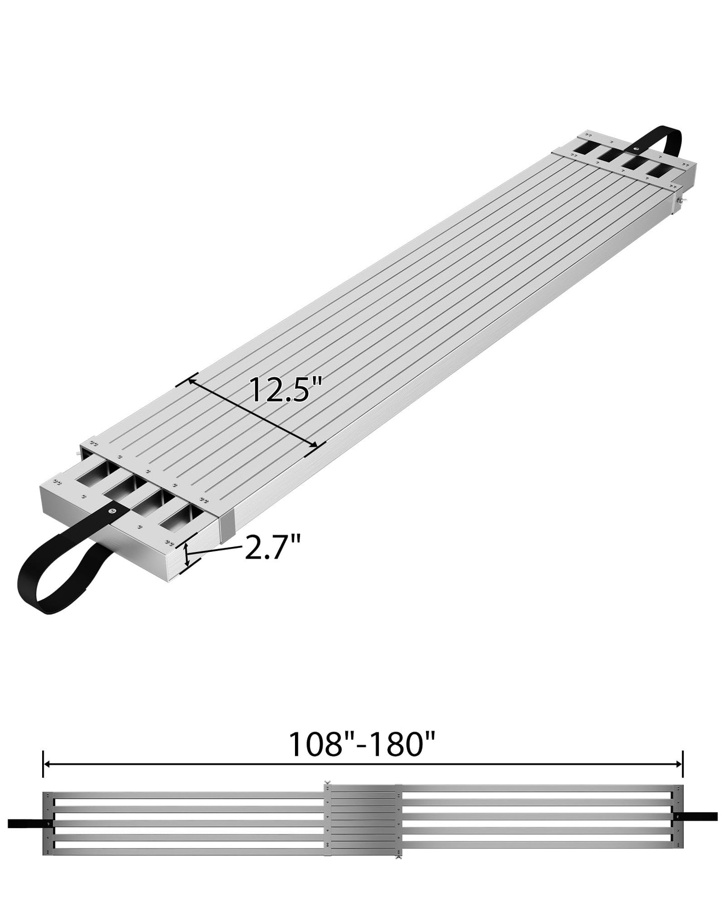 GarveeTech 9-15 ft Telescoping Plank, Aluminum Work Plank, 440 LBS Capacity, Aluminum Scaffolding Plank with Skid-Proof Platform Scaffold Ladder Accessory