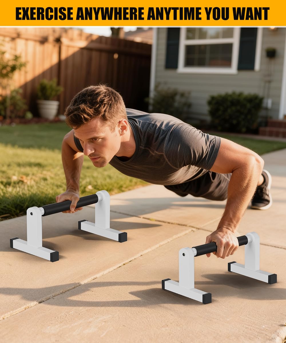 Fiwithy Push Up Bars, Heavy Duty Parallettes Dip Bar with Non-slip Grips for Calisthenics Planche L Sit Handstand Fitness Floor Workout, Pushup Station Handles Stand for Gym Strength Training, White