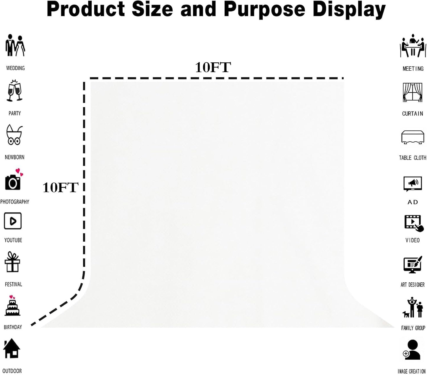LYLYCTY 10x10FT White Large Screen Backdrop for Photography Zoom Meeting, Game Live Steaming and Photo Studio Shooting