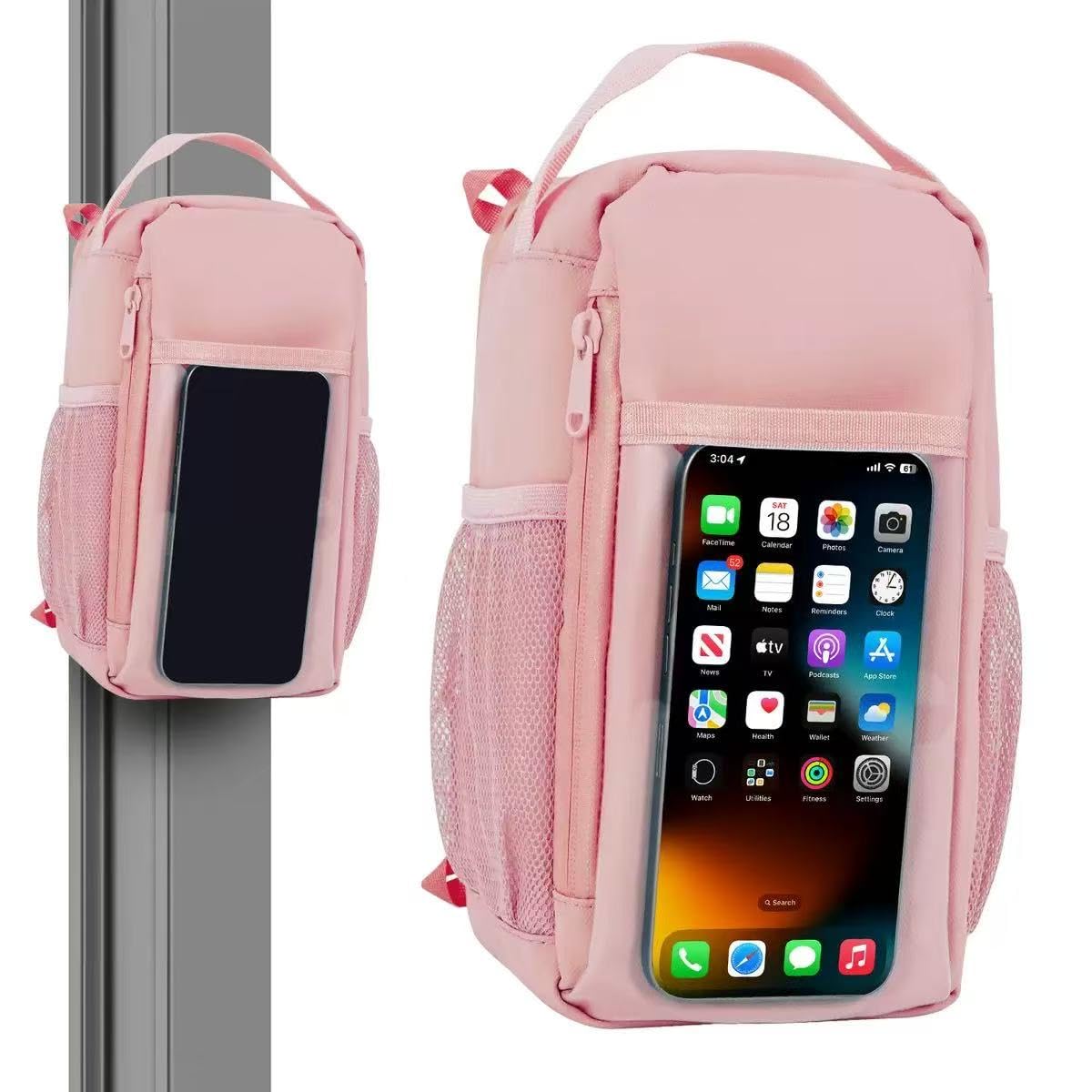 DZ Duozhan Magnetic Gym Bag with Clear Phone Window – Strong Magnetic Water Bottle Holder & Hands-Free Workout Bag – Secure Attachment to Equipment – Ideal for Gym, Running, Travel (pink)