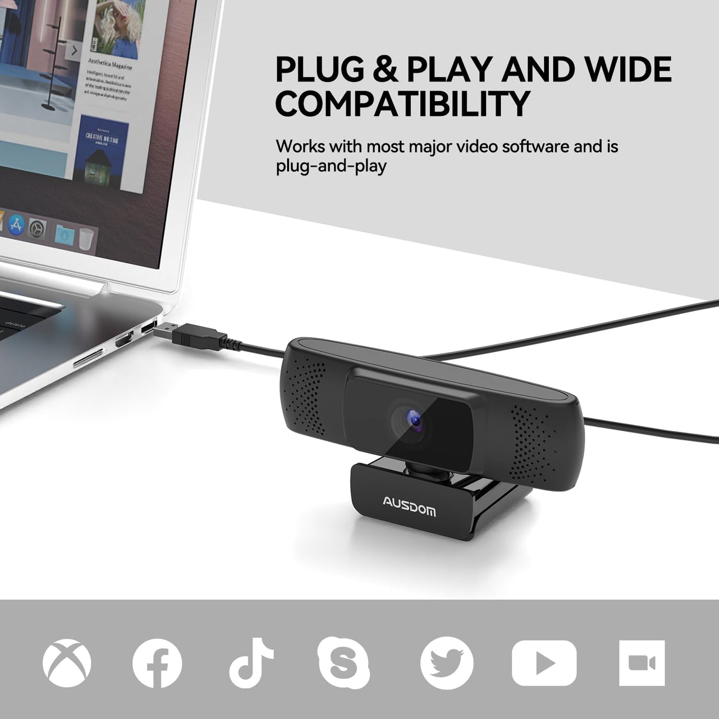 AUSDOM AF640 1080P 90FOV Webcam with Microphone, USB PC Camera Webcam with Privacy Cover, Plug and Play Computer Camera