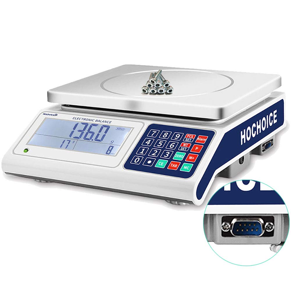 Hochoice Industrial Counting Scale Gram Scales for Parts and Coins 66lb/0.00022lb-30kg / 0.1g Accuracy with RS232 Port for Connecting Computer or Printer