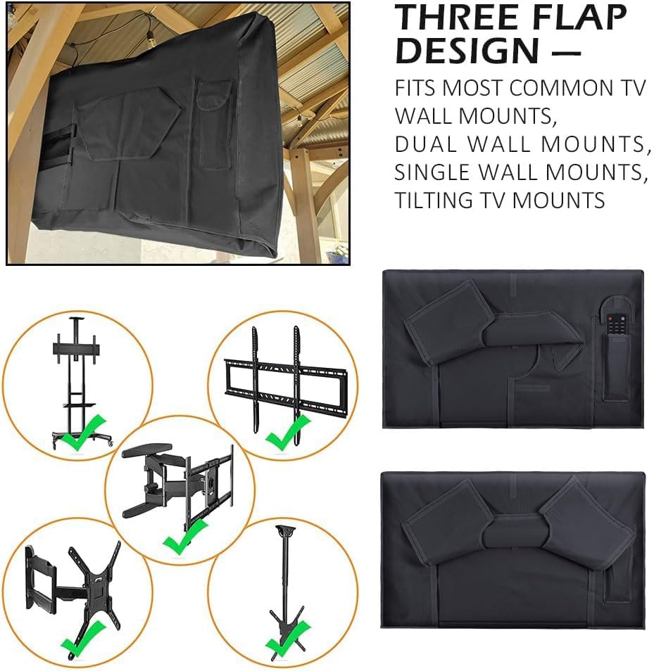52-55 Inch 600D Outdoor TV Cover with Clear Scratch Resistant Front Flap + Bottom Cover, HOMEYA Weatherproof
