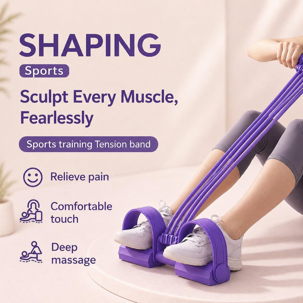 2026 Upgrade Pedal Resistance Band with Handle,8 Tube Detachable Elastic 3-in-1 Multifunctional Foot Pedal Resistance Assistance Expander for Foot Pedal Pull, Back Stretch & Chest Expand (Purple)