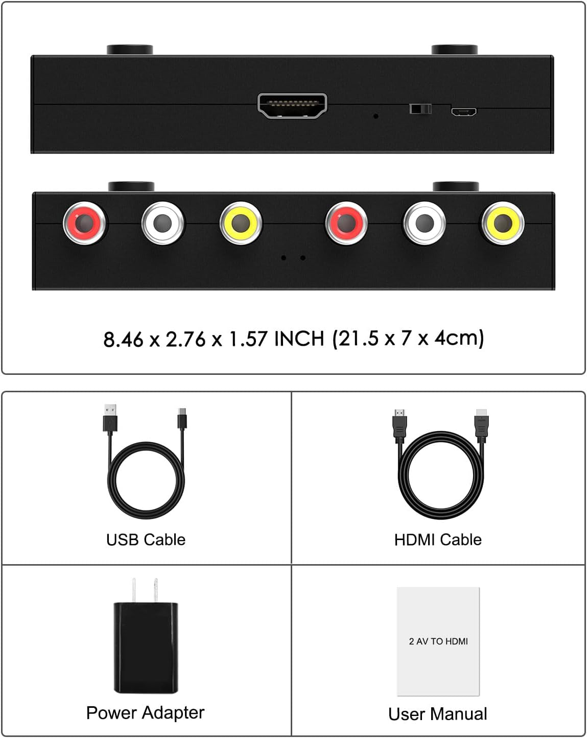 2 16:9/4:3 1080P Sega/Xbox/PS1/PS2/PS3/WII/N64/VHS, Port RCA to HDMI Converter, Dual AV to HDMI Converter Supports