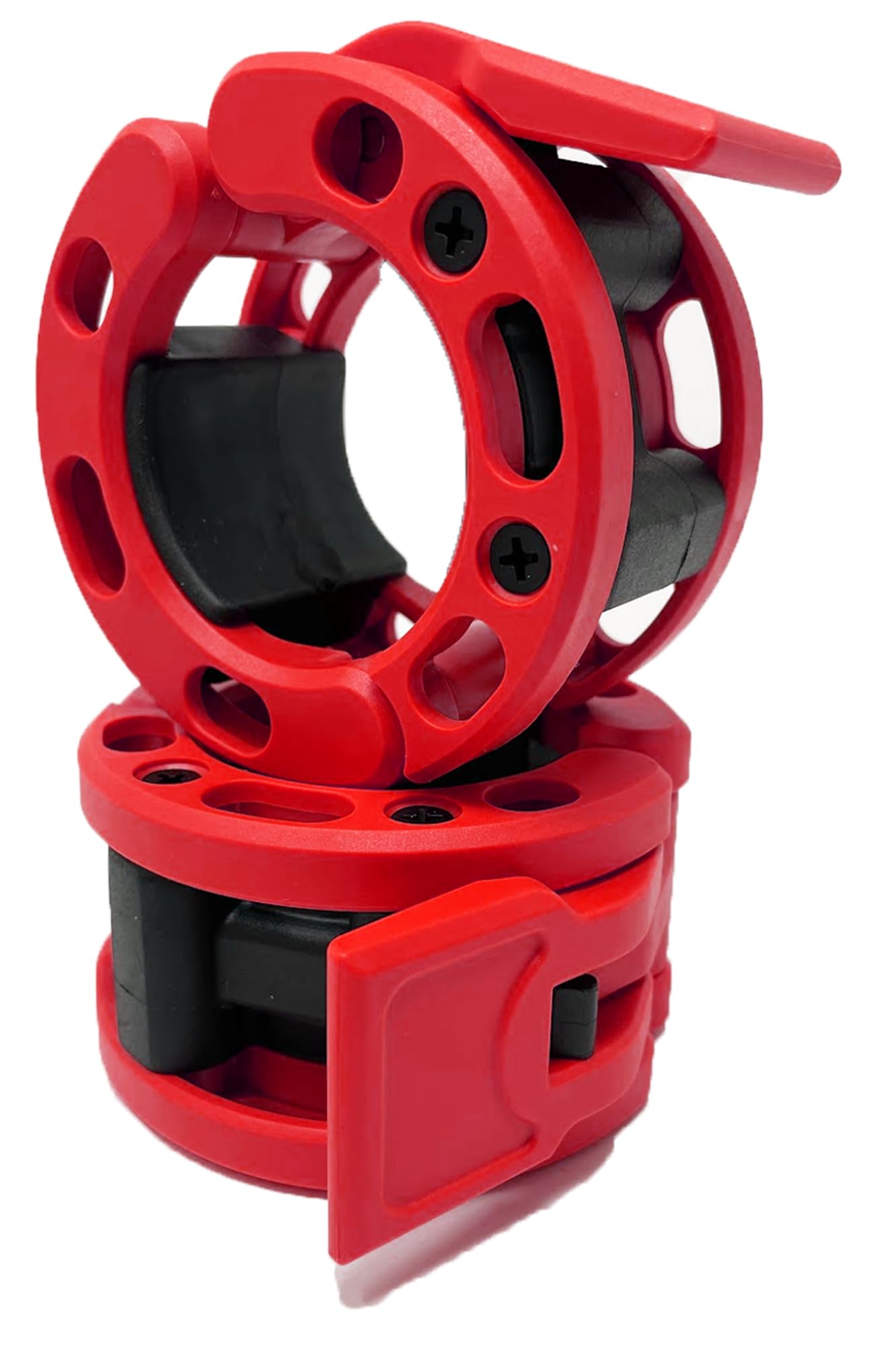 Clout Fitness Olympic Barbell Clamps Collars Quick Release Pair of Locking Weight Clips Fit 2 Inch Barbell (Red)