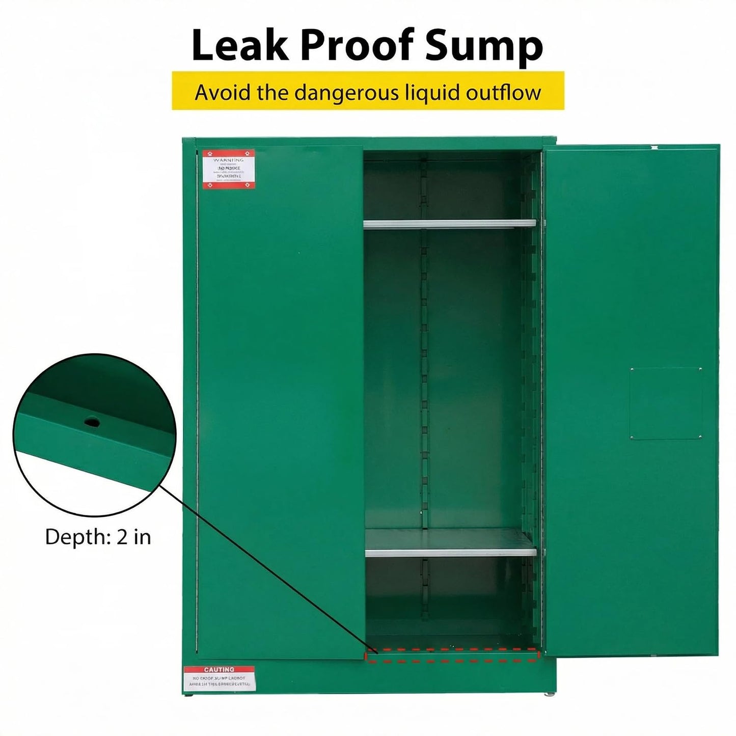 45 Gallon Flammable Safety Cabinet, Industrial Yellow Steel Storage for Flammable Liquids, 2 Adjustable Shelves, Double-Wall Fireproof Cabinet with Manual Close Doors & Vents - Green