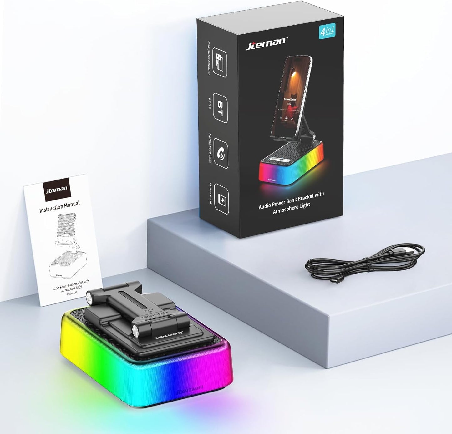 JTEMAN Gifts for Men Women, Phone Stand Bluetooth Speaker with Charging Function and RGB Light, Unique Birthday Gift