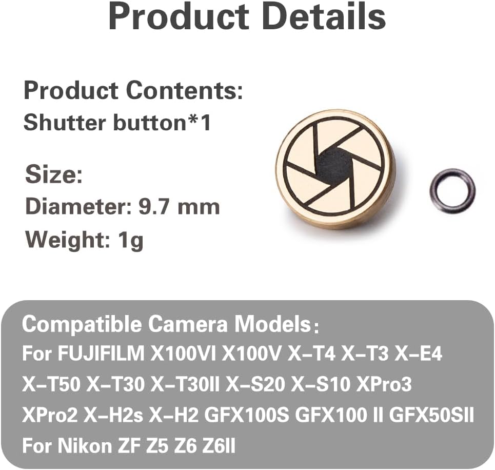 X100V X100F XE4 XE3 XT5 XT4 XT30 Pure Copper Aperture Camera Shutter Button, Suitable for Fuji for Nikon ZF ZFC