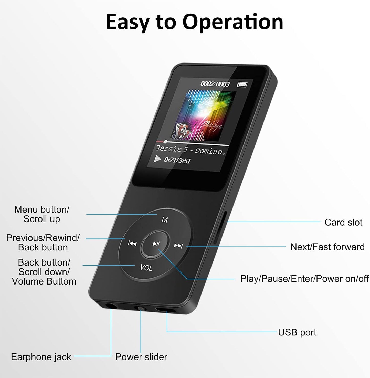 Aigital 32GB MP3 Design,1.8 Inch 128GB Bluetooth Player, Digital Music Player Running,HiFi Sound, HD Speaker, FM Radio