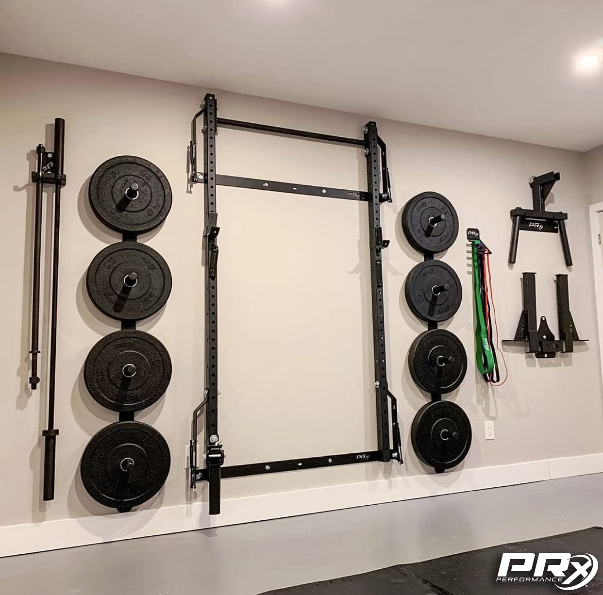 PRx Performance Wall Mounted Spotter Arm Storage - Fits 5/8" & 1" Holes - Steel Weight Catches for 2x3 & 3x3 Squat Rack - Space-Saving Home Garage Gym Equipment - Accessories for Men - USA Made- Black