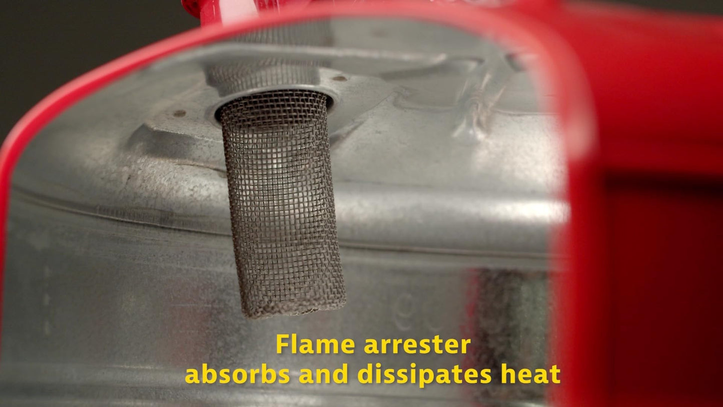Justrite 1 Quart Type I Red Safety Gas Can for Gasoline with Flame Arrester, Self-Closing Lid, and Trigger Handle, Made in the USA, Galvanized Steel Flammable Storage Can, 10101