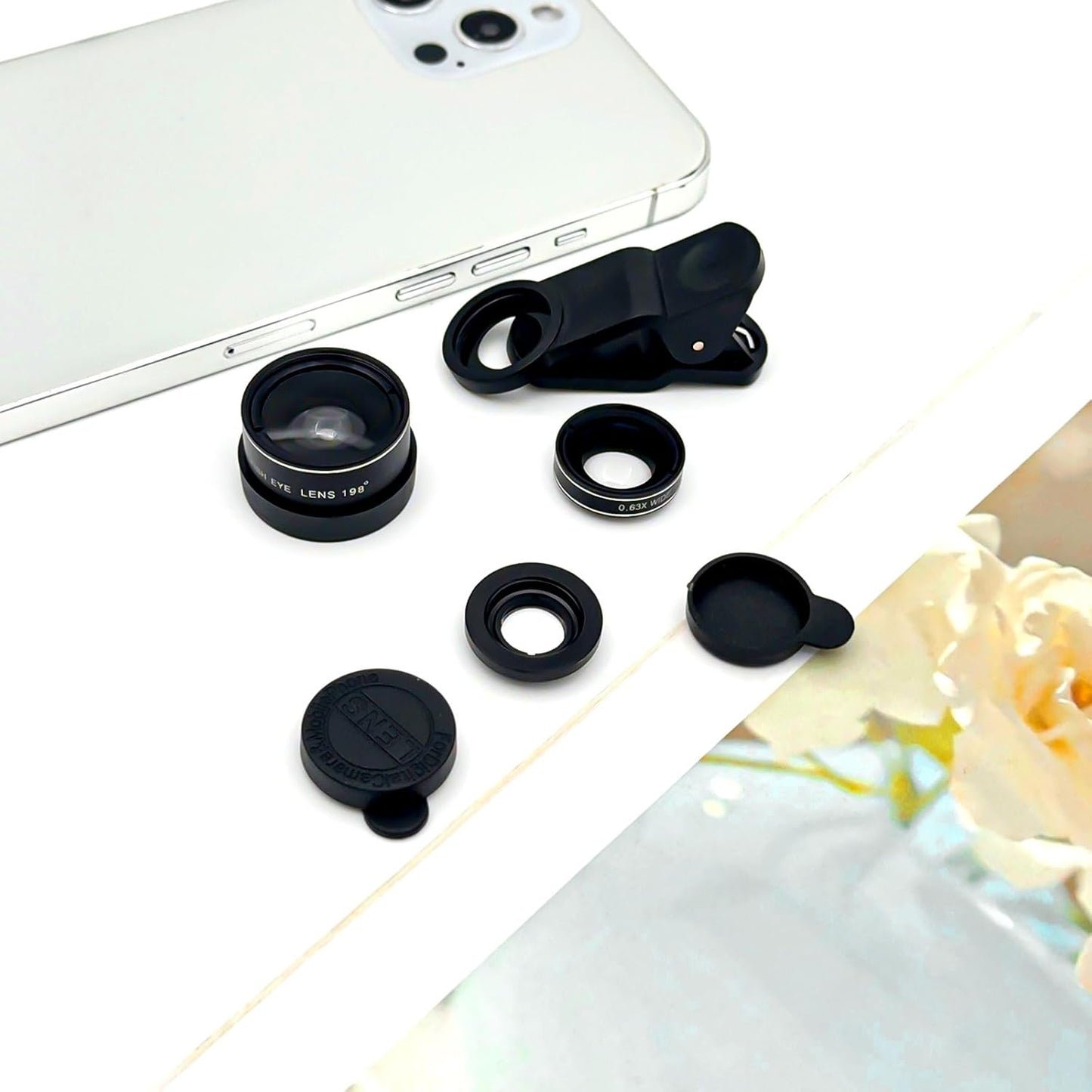 Brvlsoc 3-in-1 198 0.63 15 Set Smartphone Camera Lens Kit Fisheye, Wide-Angle & Macro Clip-On Lens for iPhone, Samsung