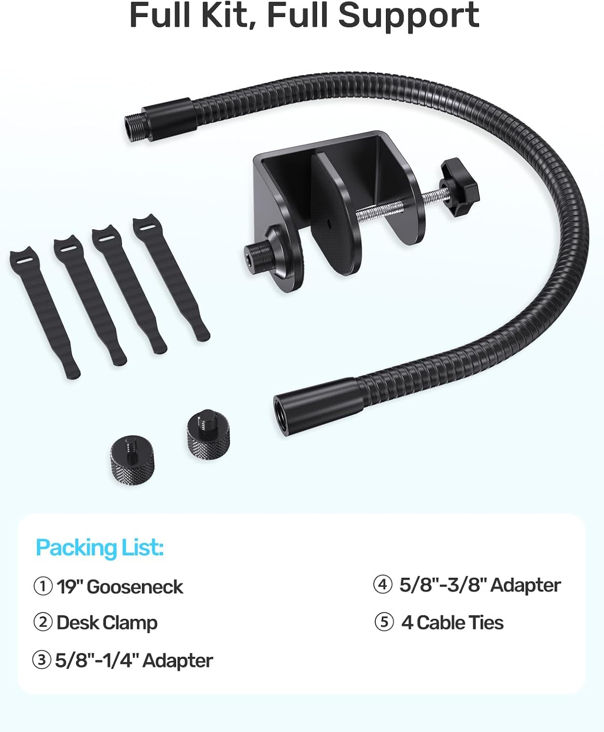 Etour 19" 4K C920 C920s C922 C922x C925e C930 C930e C960 C615 N60, 1/4" Webcam Stand Mount for Desk, Flexible Gooseneck